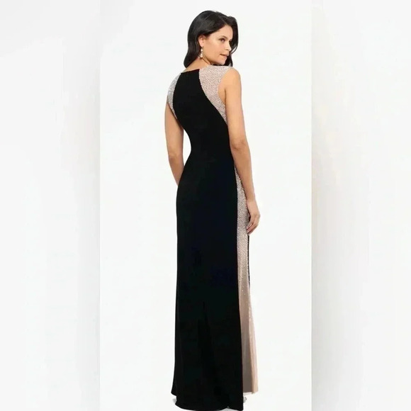Xscape Madison long jersey knit caviar beaded sides dress - Picture 2 of 8